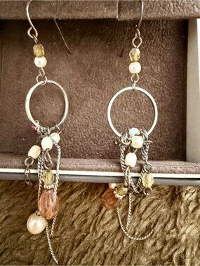Boho Pearl & Amber Dangle Hoop Earrings - Women Jewelry
